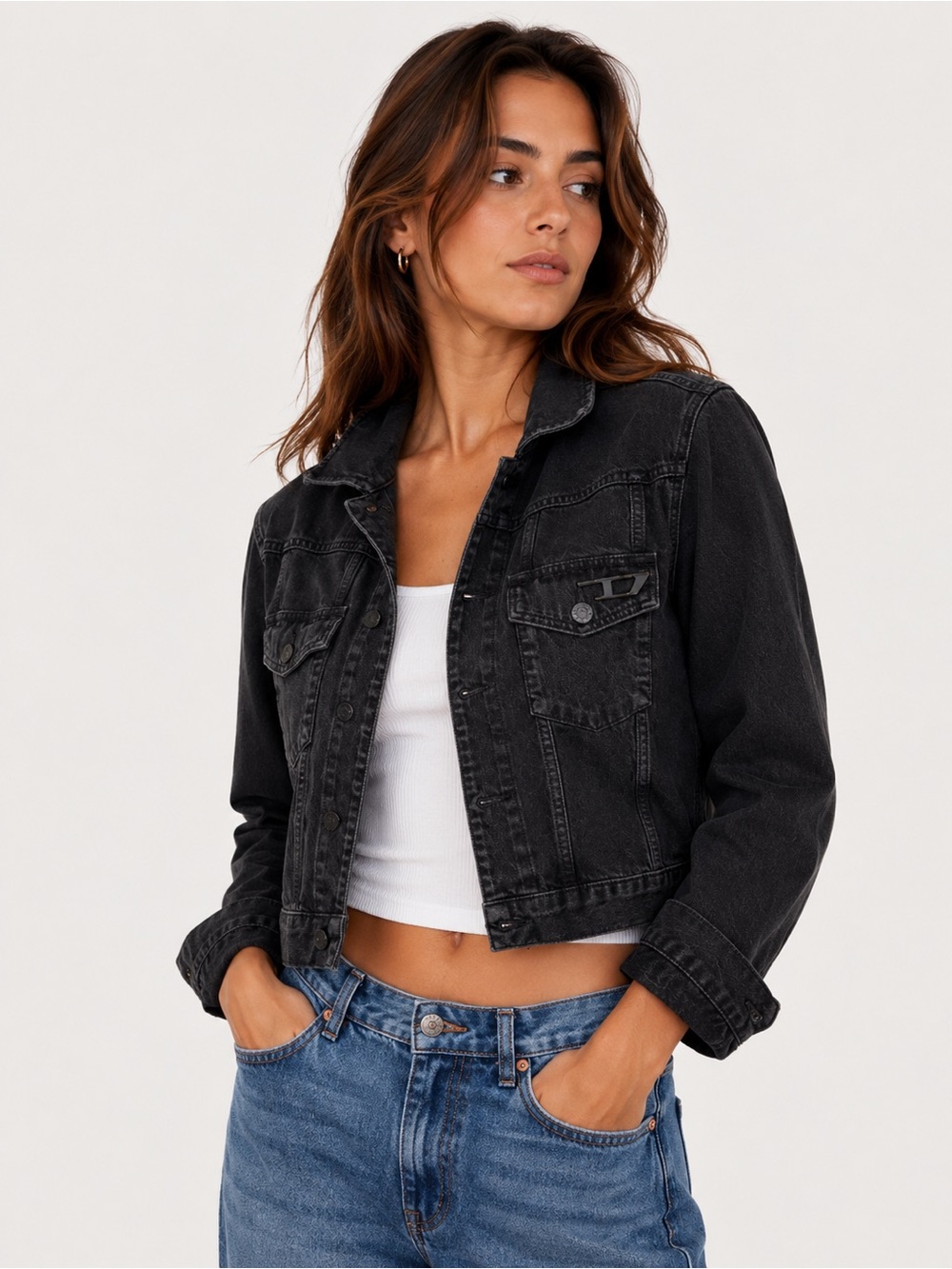 DIESEL Washed Black Cropped Denim Jacket – Italian Design